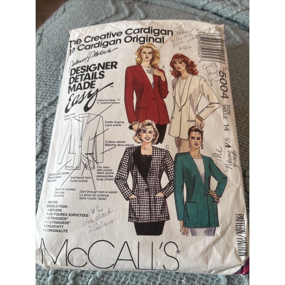 5004 Vintage McCalls SEWING Pattern Misses Lined Cardigan Sz 14 Cut